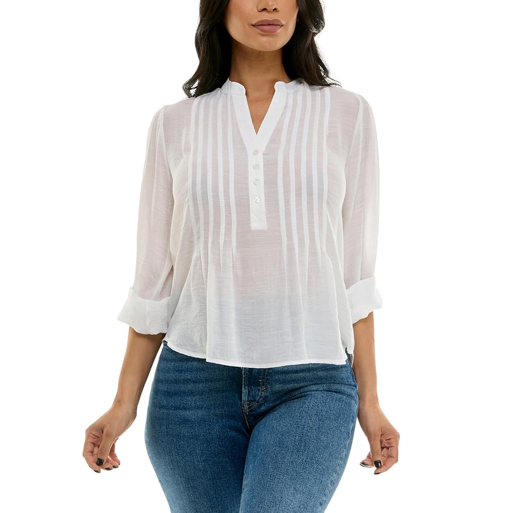 Zac & Rachel Women's 3/4 Sleeve Linen-Like Blouse with